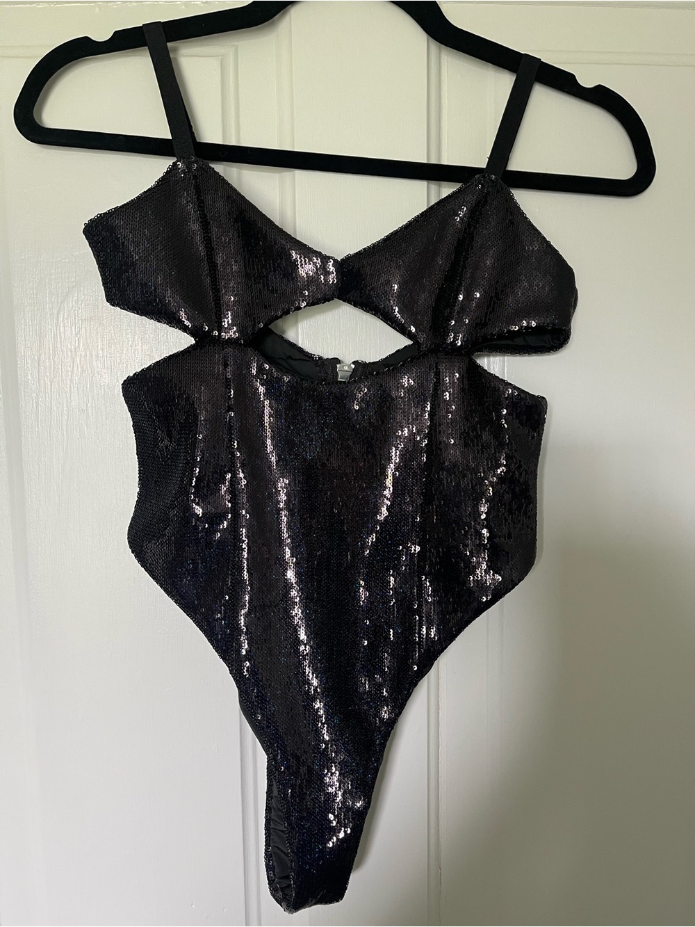 CLUB EXX Cutout Black Sequin Bodysuit XS